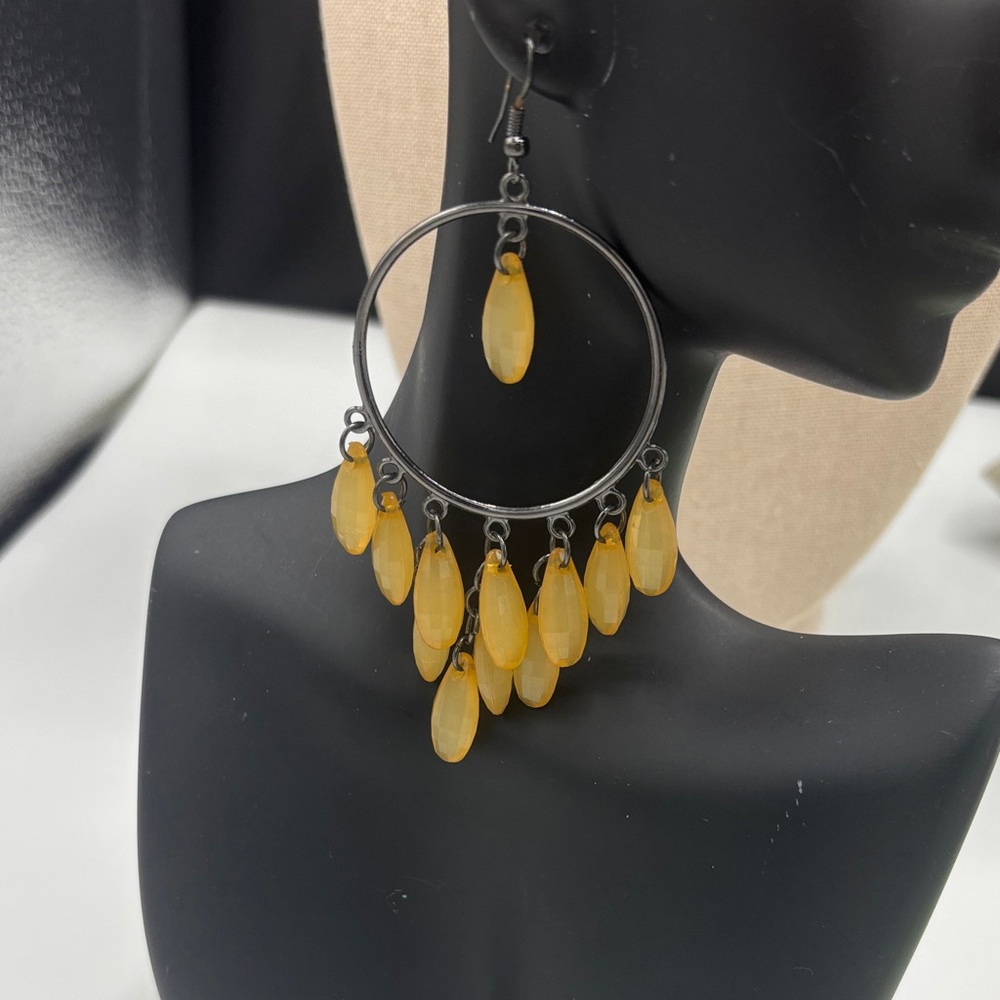 Yellow Teardrop Hoop Dangle Earrings - Unbranded